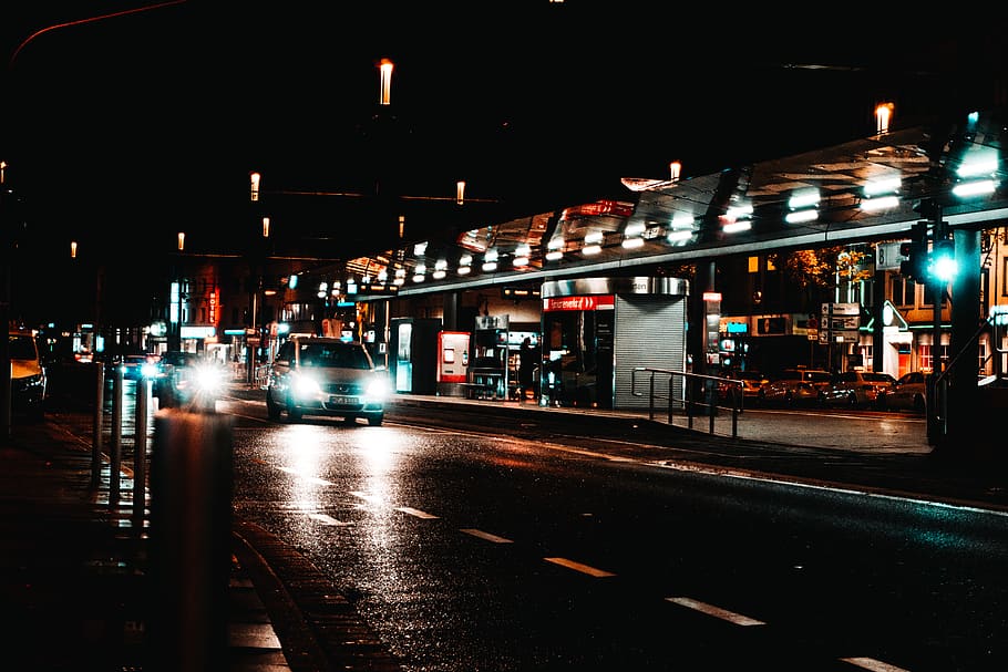 germany, bonn, bertha-von-suttner-platz, mood, dark, lights, HD wallpaper