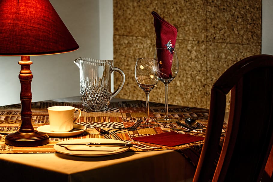 dinner, table, book, booking, restaurant, electric lamp, lighting equipment HD wallpaper