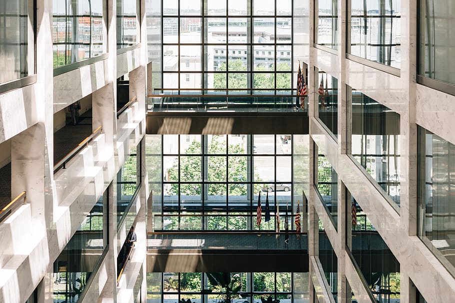 architecture, building, infrastructure, interior, flags, glass - material HD wallpaper