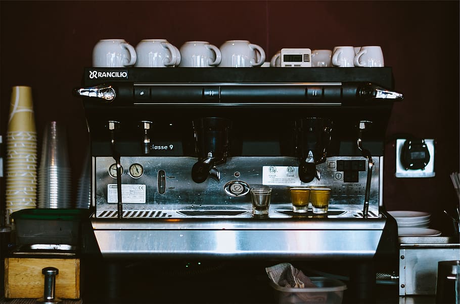 espresso machine, coffee, cafe, restaurant, cups, equipment HD wallpaper