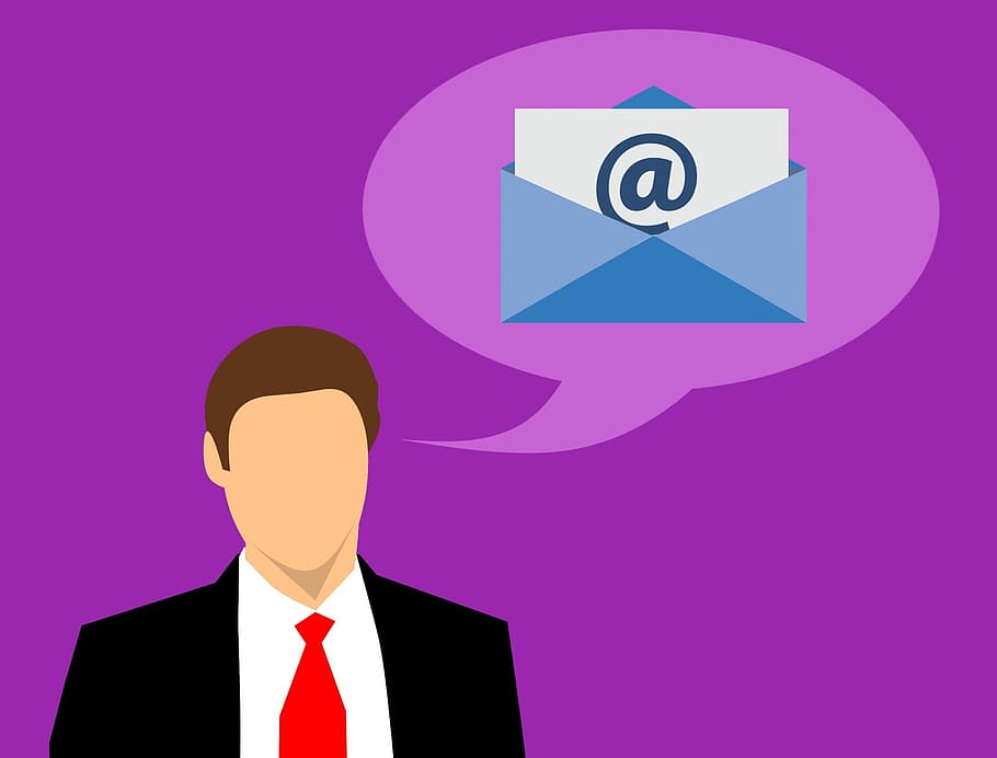 Illustration of businessman pondering email marketing questions. HD wallpaper