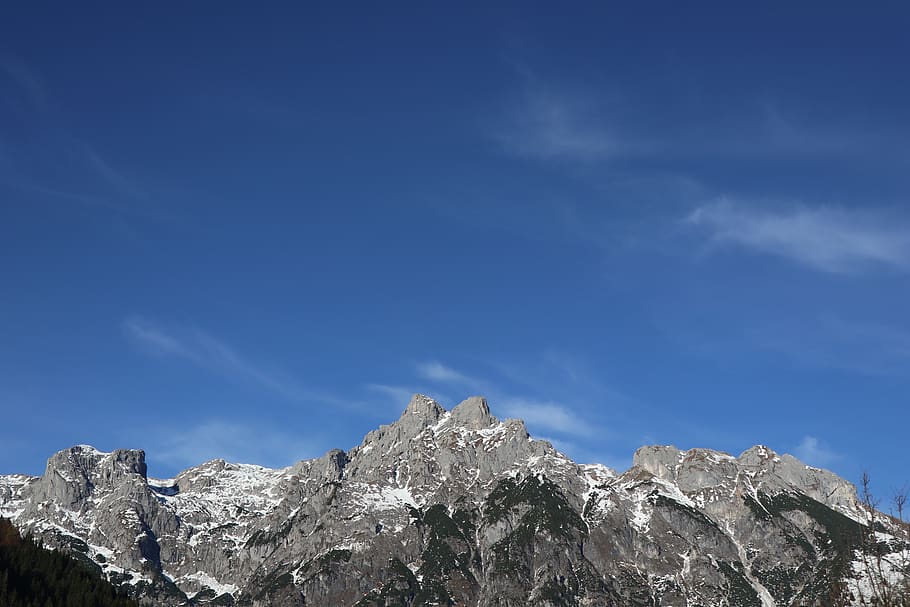 mountain under blue sky, cloud - sky, beauty in nature, rock HD wallpaper