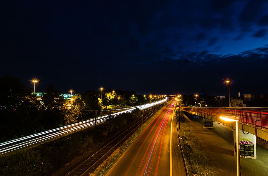 Time Lapse Photography during Nighttime, highway, light streaks HD wallpaper