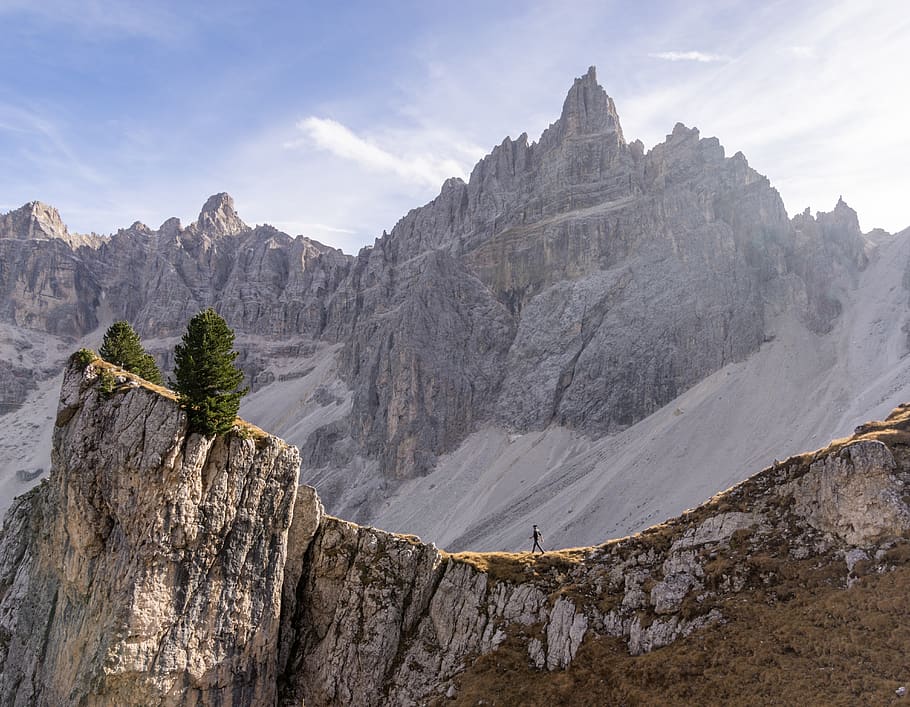 walk, trekking, man, only, nature, mountain, landscape, person HD wallpaper