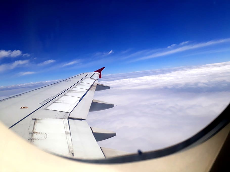 gray commercial airplane wing, dinghy, boat, watercraft, vessel HD wallpaper