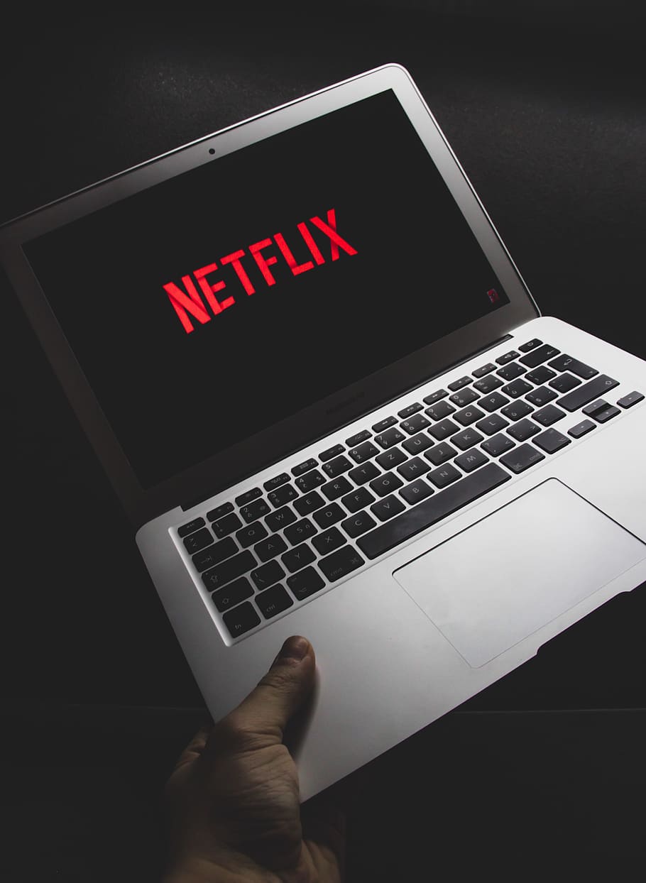 grey laptop computer displaying Netflix, technology, communication HD wallpaper