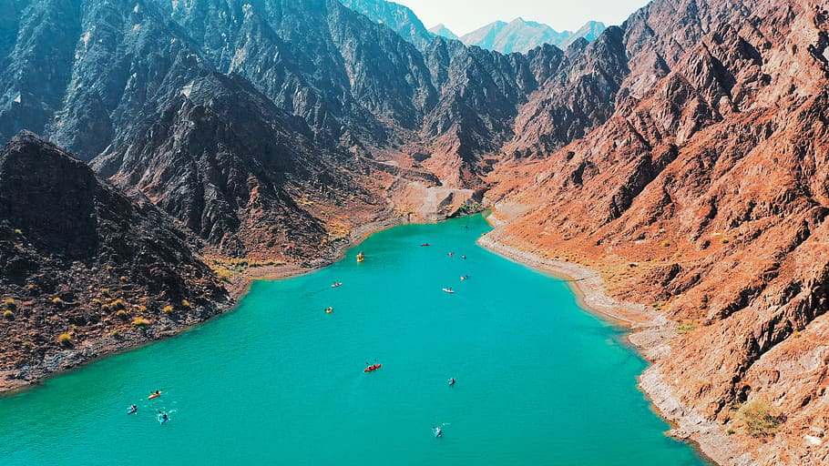 Topview of Body of Water Between of Mountains, bay, dam, landscape HD wallpaper