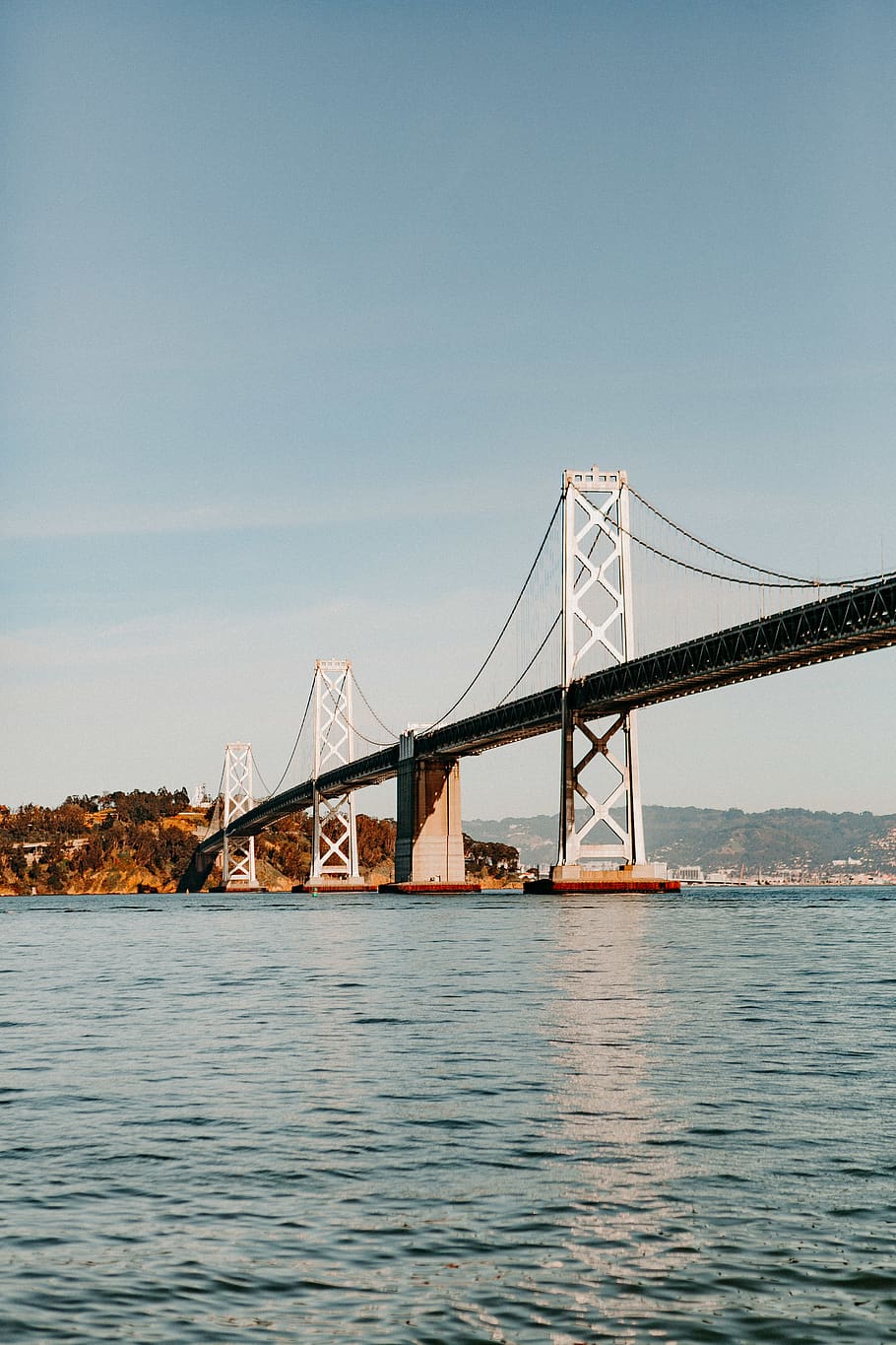 gray suspension bridge, building, sea, nature, ocean, outdoors HD wallpaper