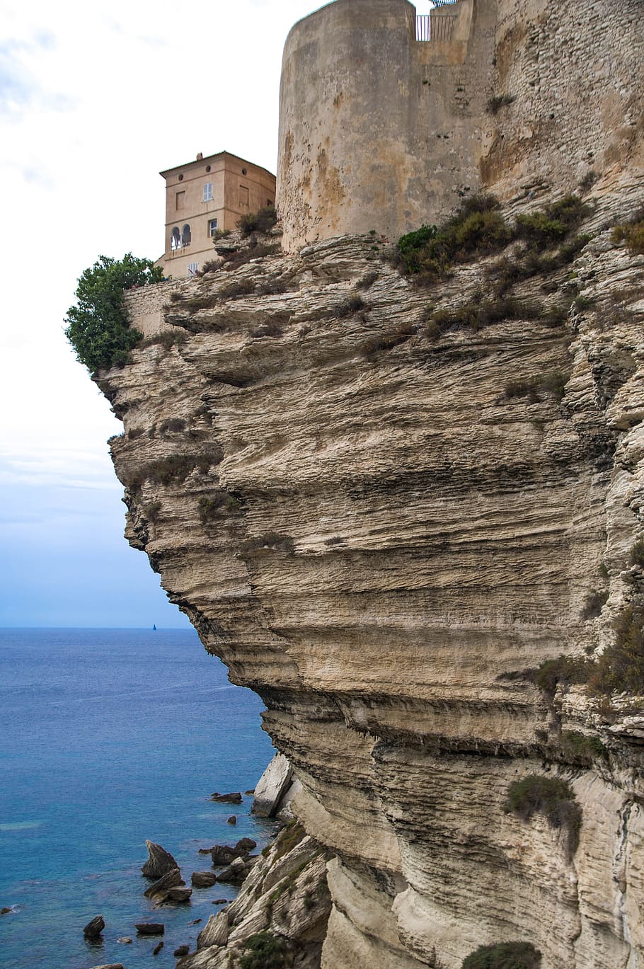 corsican, bonifacio, cliffs, erosion, limestone, built structure, HD wallpaper