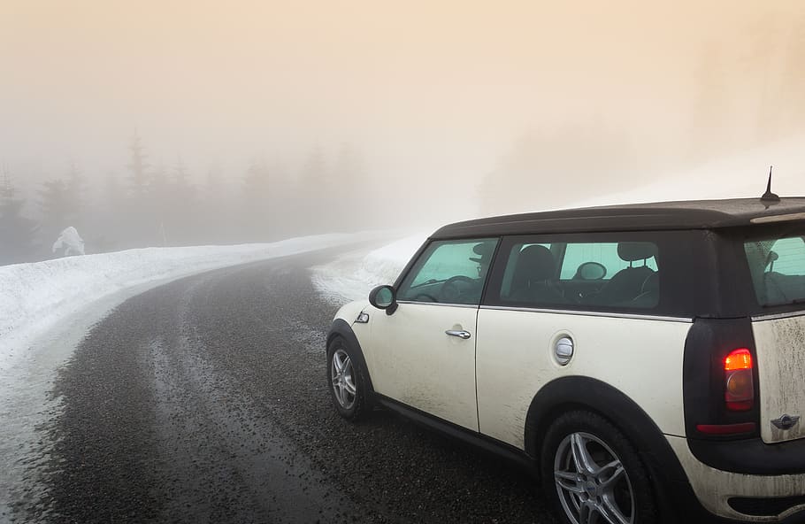 white Mini Cooper in road, car, vehicle, finland, transportation HD wallpaper
