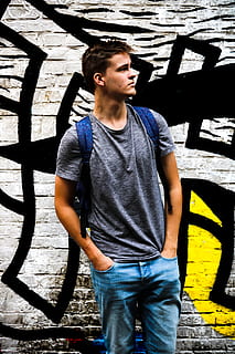 netherlands, breda, black, yellow, green, blue, backpack, look away HD wallpaper