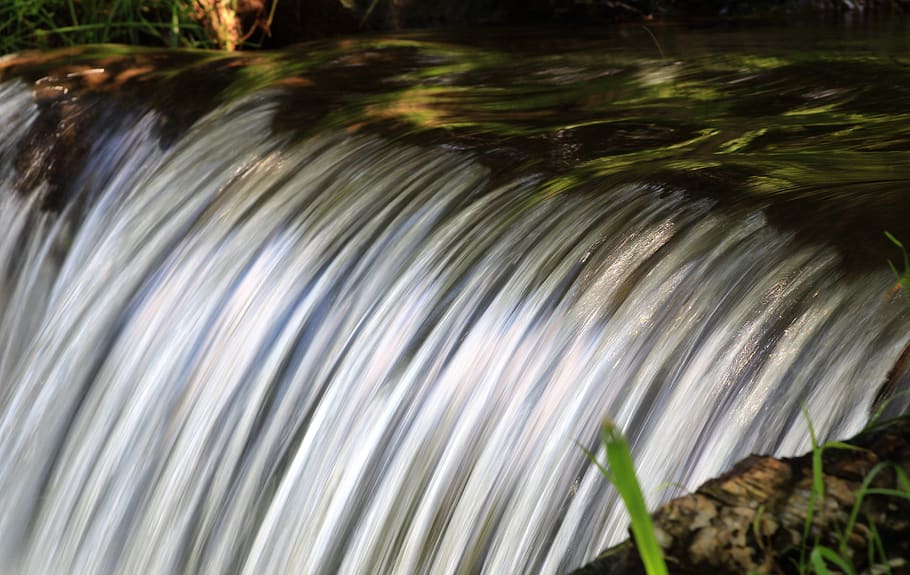 waterfall, cascade, nature, stream, flowing, motion, blurred motion HD wallpaper