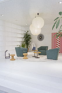 three blue armchairs, room, indoors, living room, furniture, interior design HD wallpaper