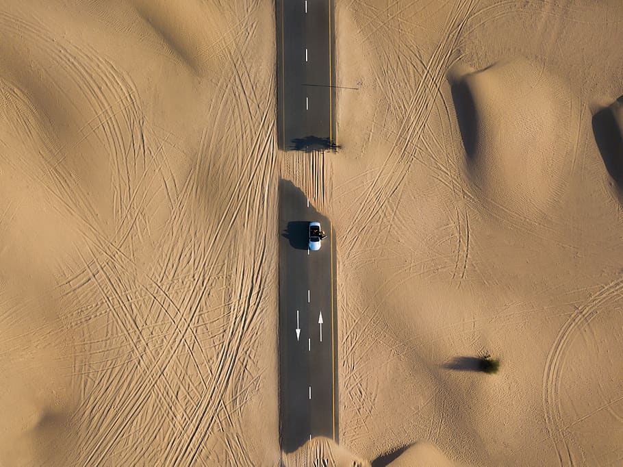 Bird's Eye Photography of Road in Middle of Dessert, arid, automobile, HD wallpaper