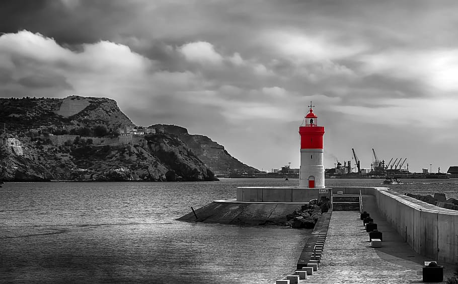 lighthouse, signal nautical, tower, navigation, black and white HD wallpaper