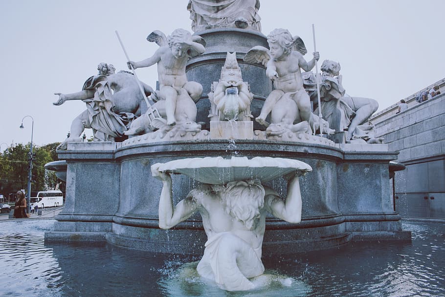 austria, vienna, sculpture, statue, art and craft, water, representation HD wallpaper