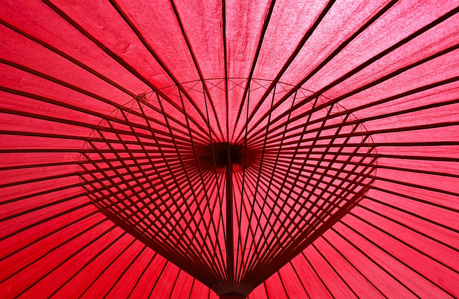 red oil-paper umbrella, texture, abstract, object, symmetry, geometric, HD wallpaper