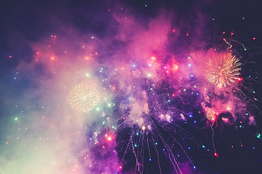 multicolored fireworks, nature, outdoors, night, singapore, marina bay HD wallpaper