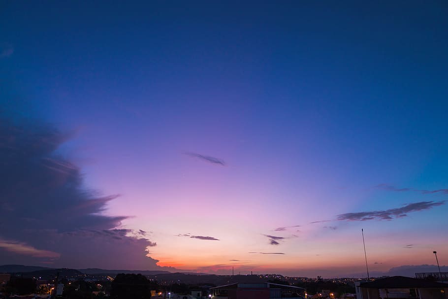Orange Sunset Under Clear Sky, city, clouds, dawn, dusk, evening HD wallpaper
