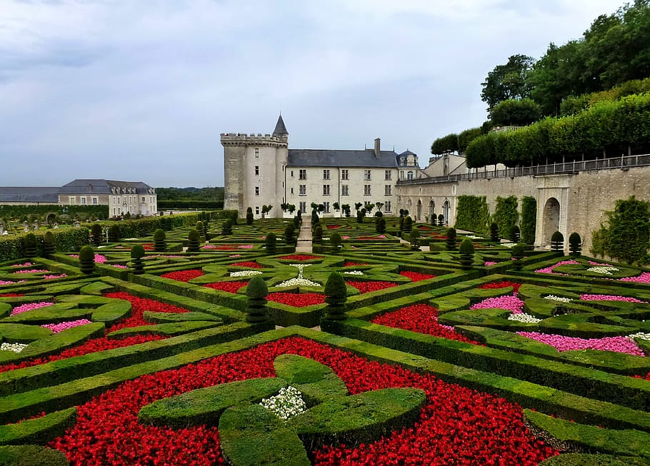 chateau de villandry, architecture, history, flowers, french, HD wallpaper