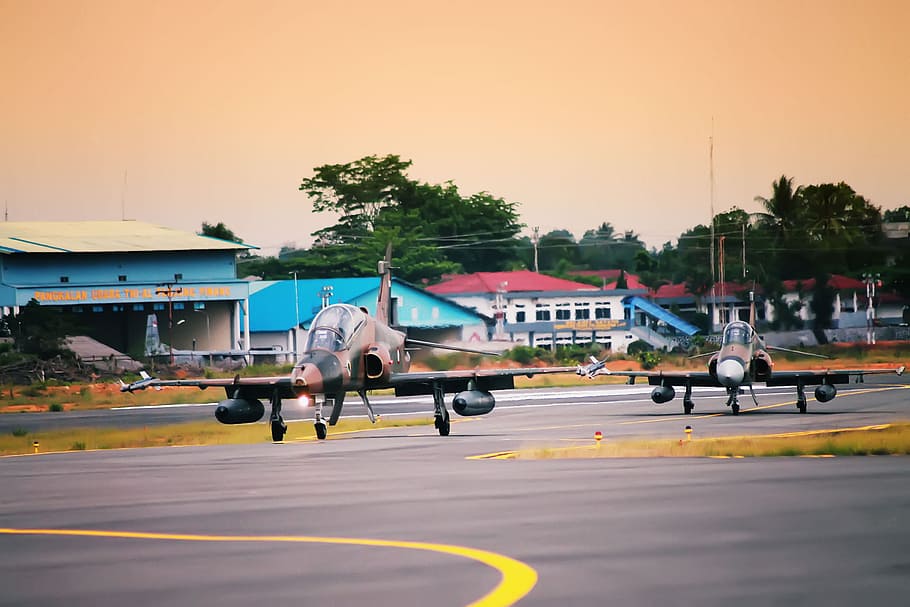 fighter, jets, formation, runway, takeoff, airforce, indonesia HD wallpaper