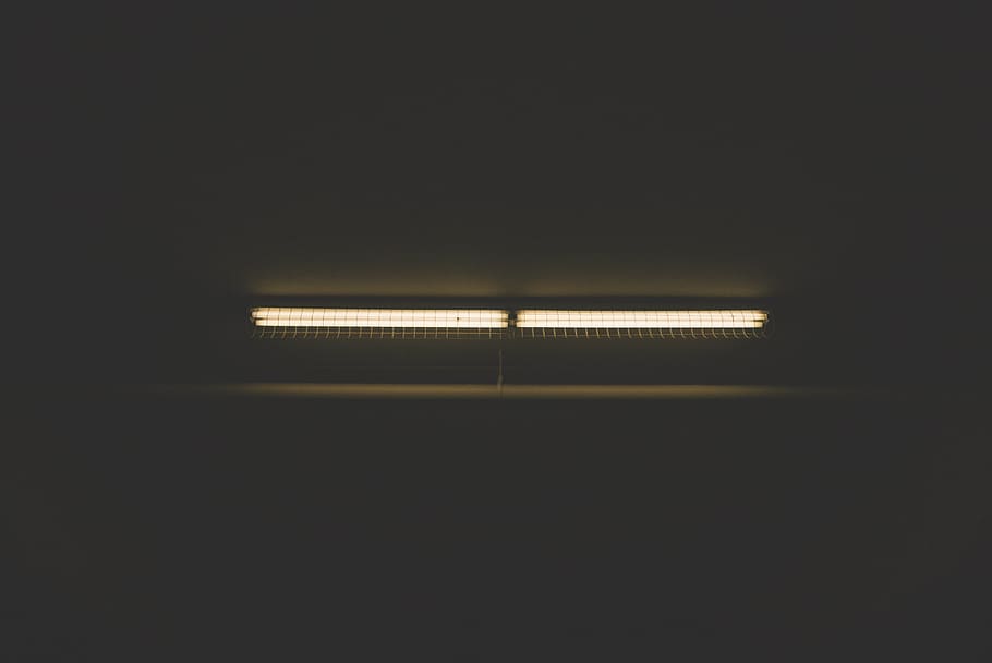 lights, parking structure, flourescent, bulbs, cages, dark HD wallpaper