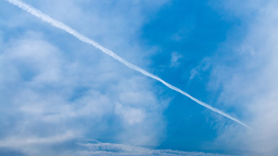 the sky, the clouds, blue, outdoors, day, cloud - sky, vapor trail HD wallpaper