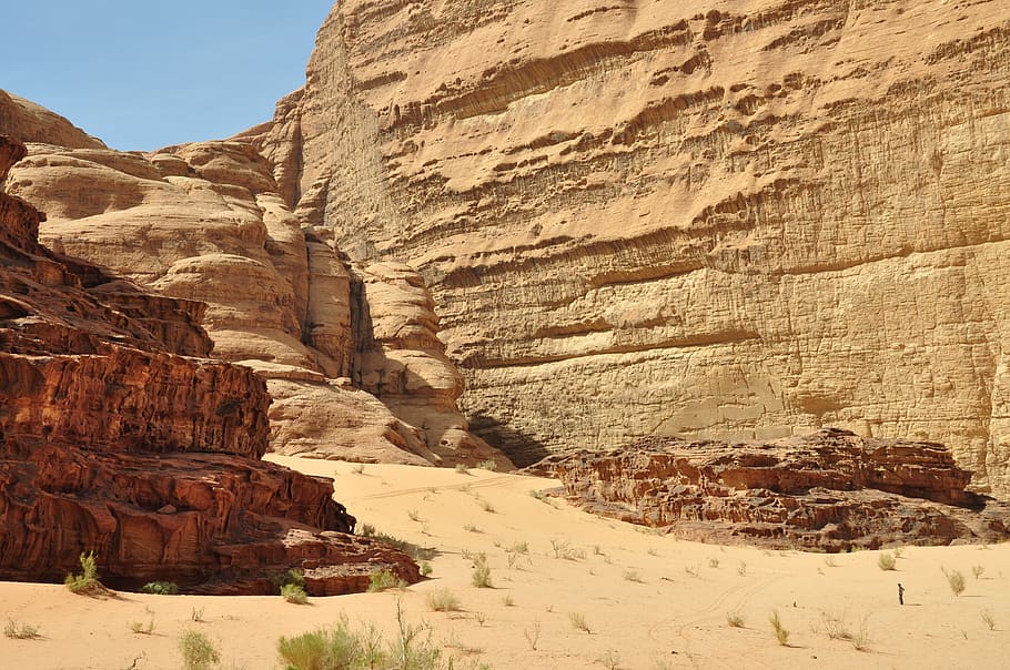 jordan, wadi rum village, alone, desert, valley, sand, rock, HD wallpaper