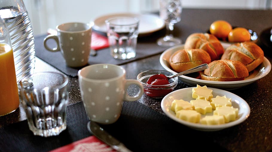 breakfast, have breakfast, roll, breakfast table, covered, eat HD wallpaper