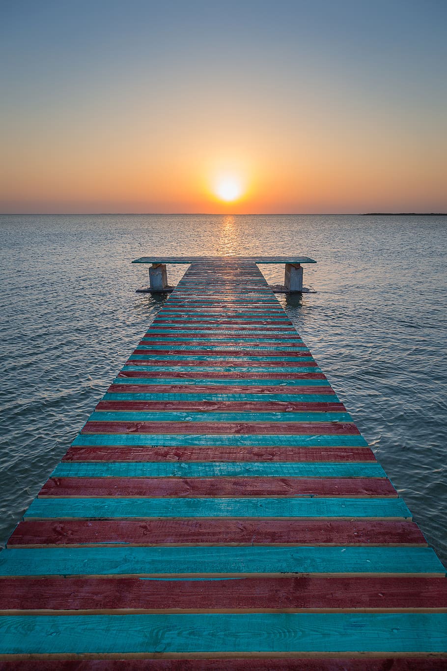 sea, sun, bridge, pier, dusk, summer, travel, lake, evening HD wallpaper