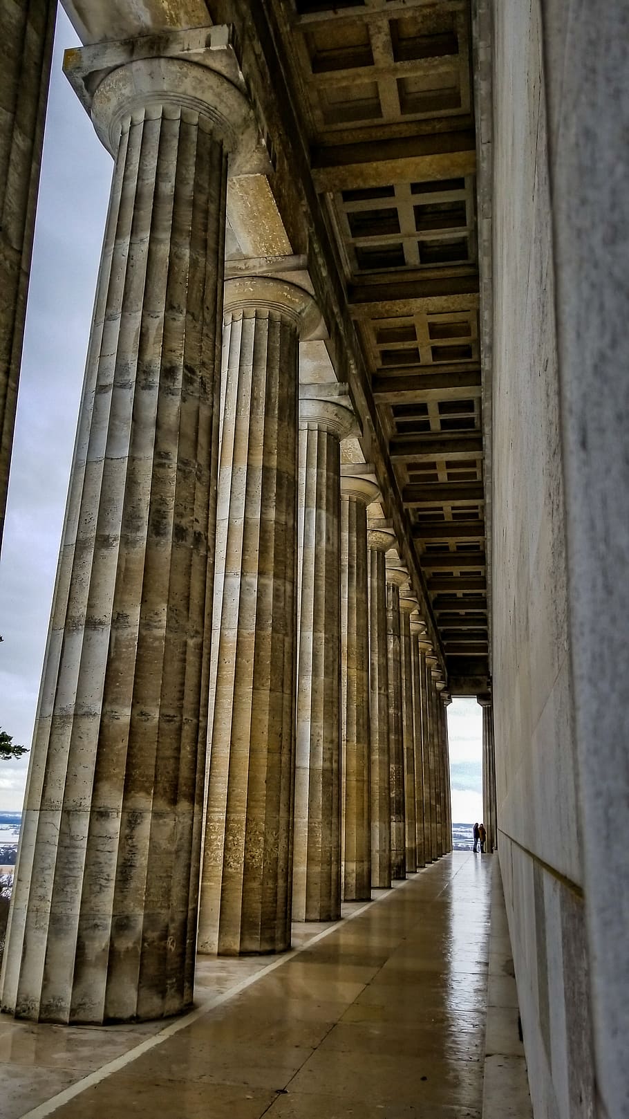 beige concrete pillars, corridor, building, architecture, column HD wallpaper