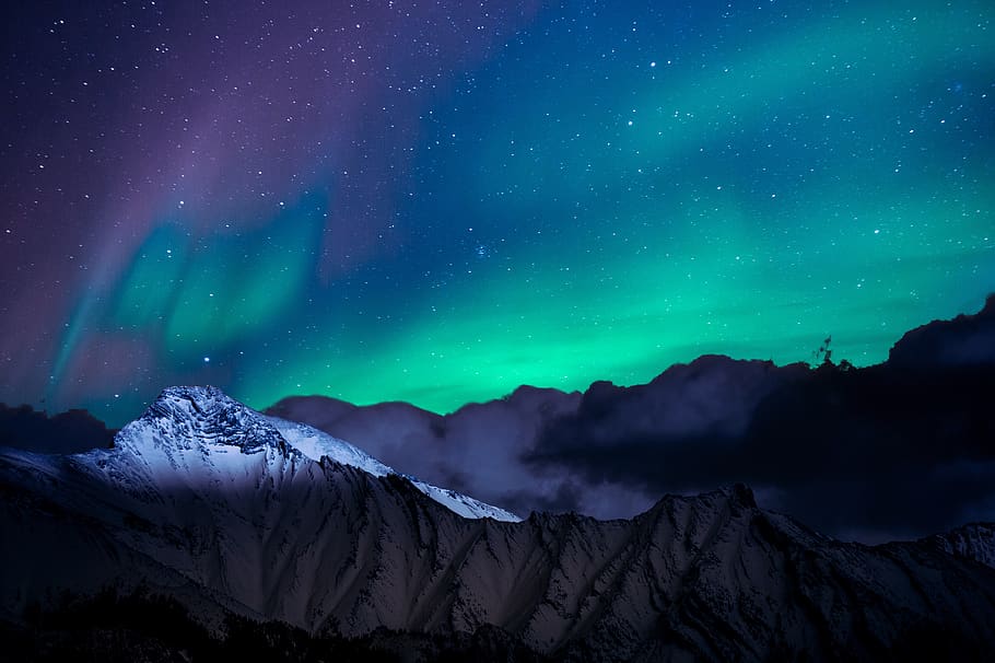 Landscape Photo of Mountain With Polar Lights, astronomy, backlit