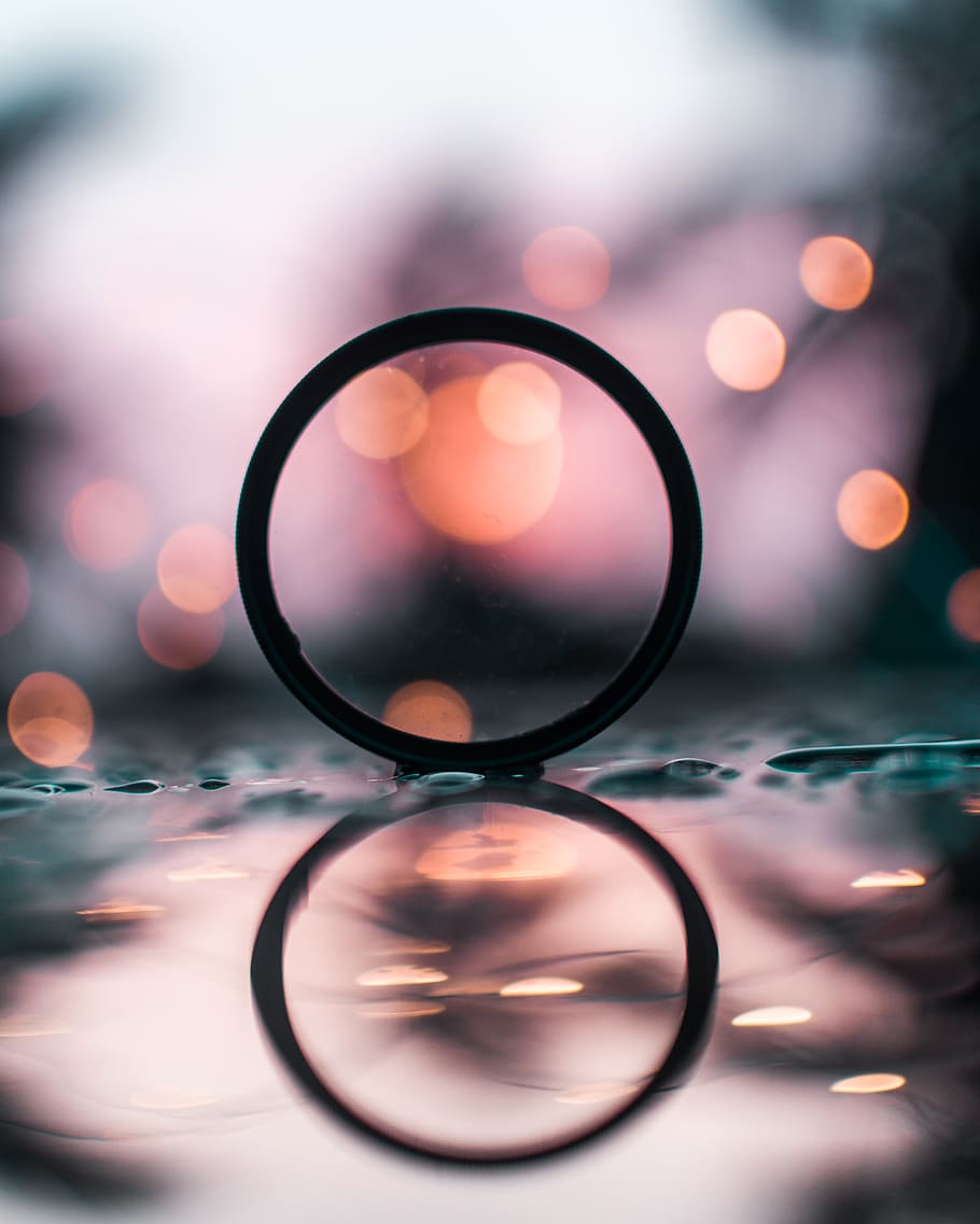 black ring bokeh photography, water, magnifying, reflections, HD wallpaper