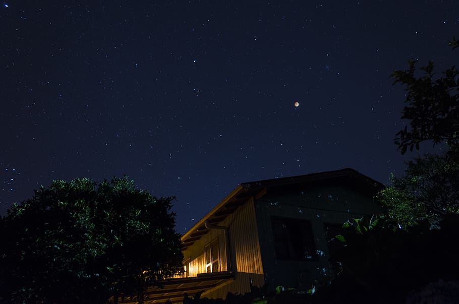 brown painted house, nature, outdoors, universe, space, night HD wallpaper
