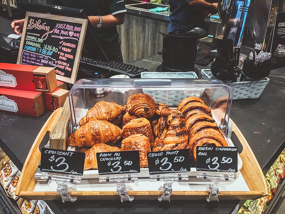 coffee, breakfast, bread, bakery, cafe, food and drink, freshness HD wallpaper
