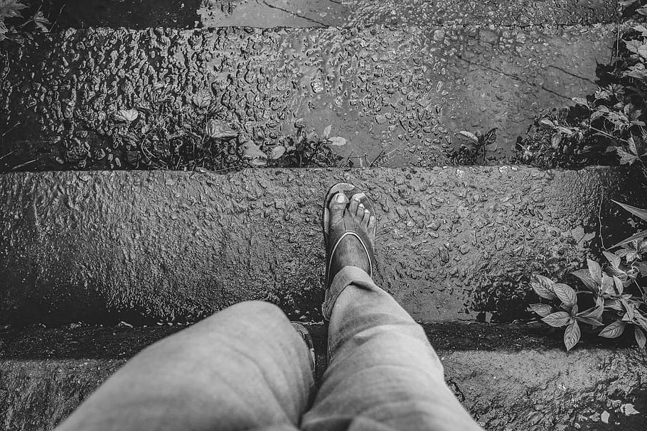 steps, walking, journey, men, travel, people, outdoors, leather flops HD wallpaper