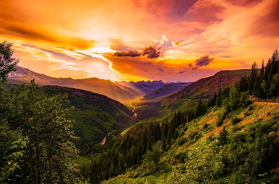 Green Mountain Near River Under Cloudy Sky during Daytime, clouds HD wallpaper