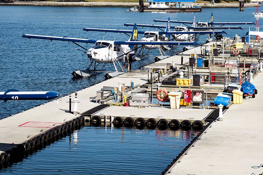 float planes, ocean, vancouver, pier, departure, day, water, HD wallpaper