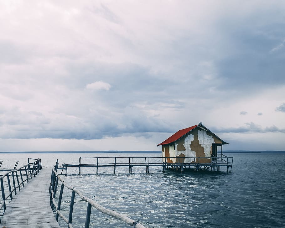 gray seadock, building, nature, water, boat, outdoors, countryside HD wallpaper