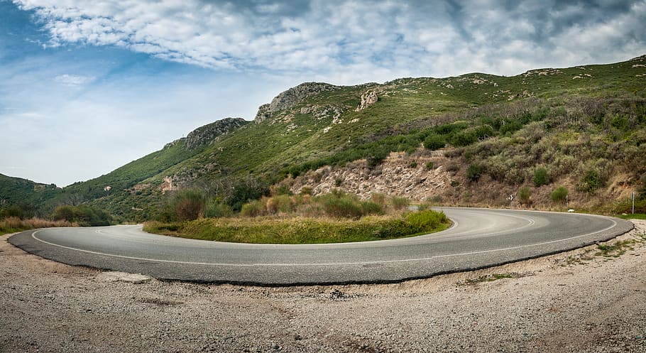 greece, corfu, trees, road, travel, island, landscape, view HD wallpaper