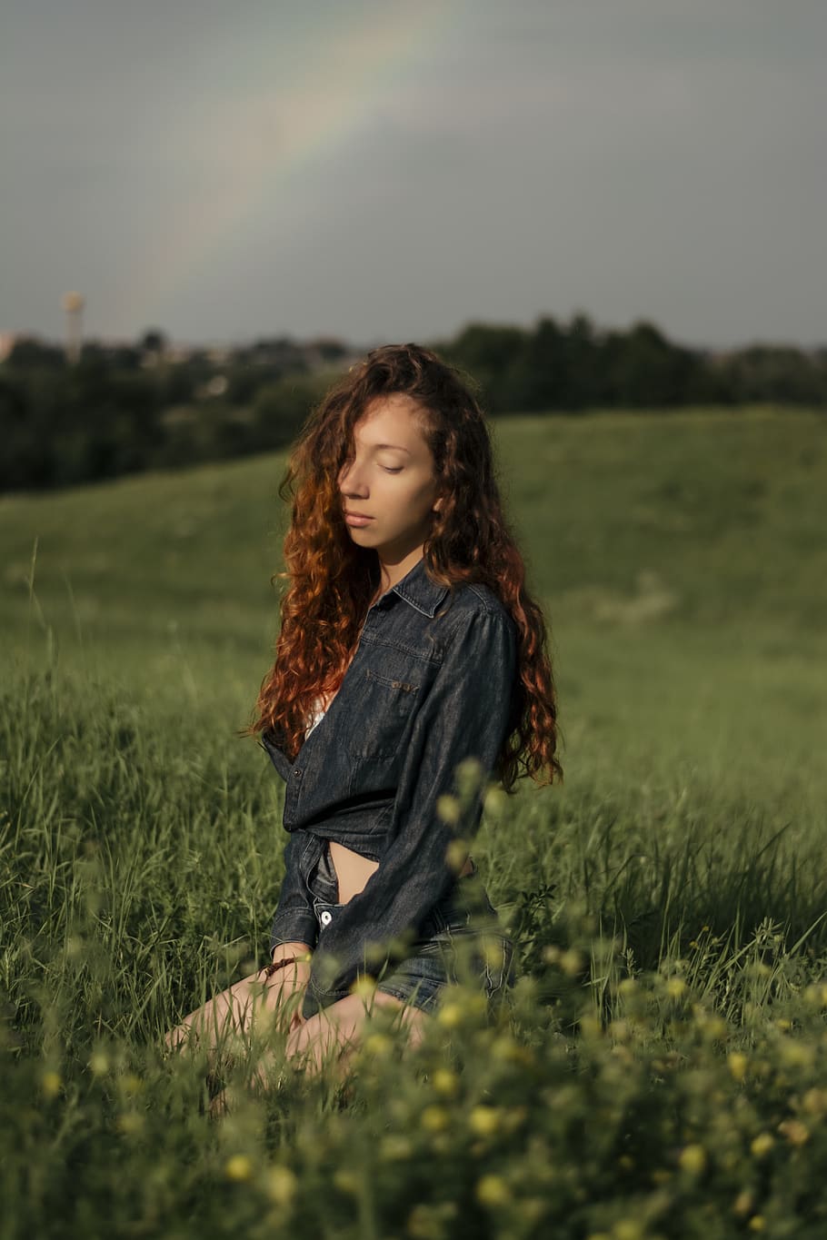 lithuania, field, plant, one person, grass, land, young adult HD wallpaper