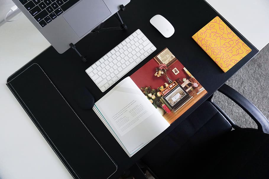 desk, office, tech, book, setup, minimal, white, apple, technology HD wallpaper