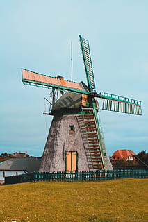 brown windmill, machine, turbine, motor, wind turbine, engine HD wallpaper