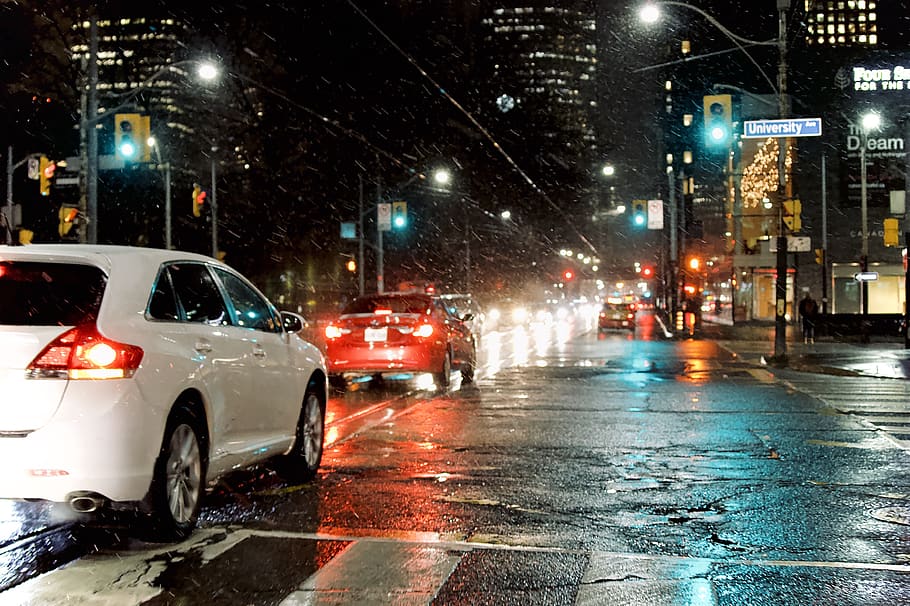 white vehicle at night, automobile, car, transportation, tarmac HD wallpaper
