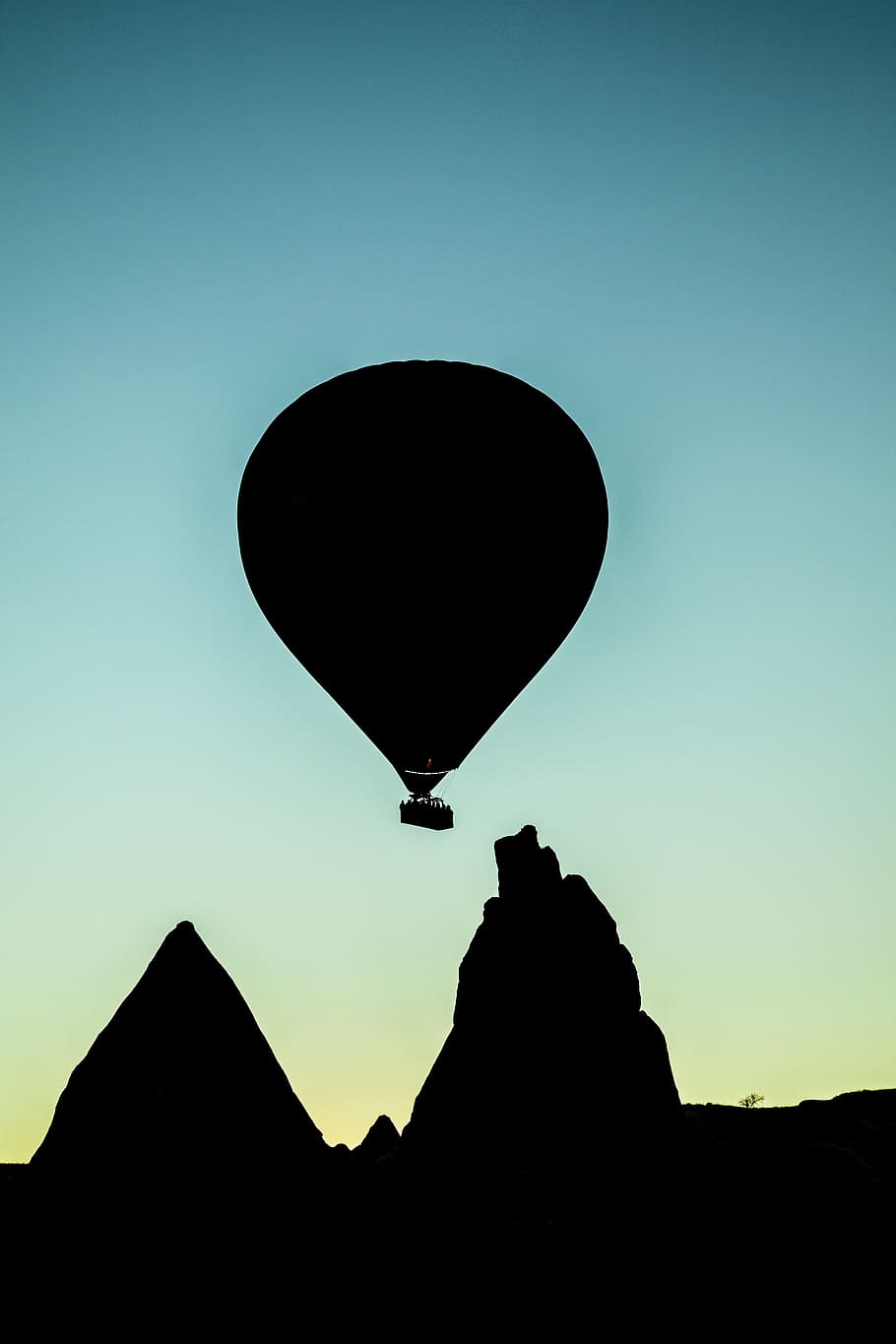 air, balloon, dark, black, landscape, mountain, structure, rock HD wallpaper