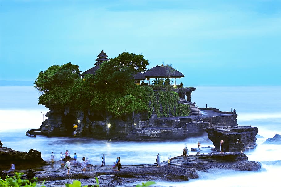 indonesia, bali, tanah lot, ocean, sky, group of people, water