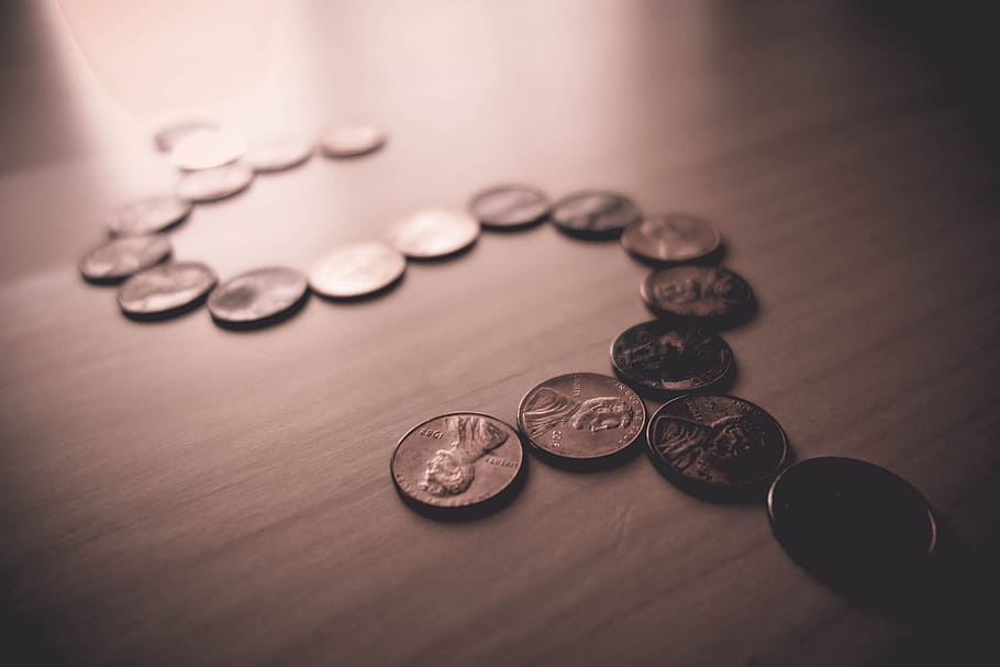 Dollar Pennies, coin, currency, wealth, table, finance, business HD wallpaper