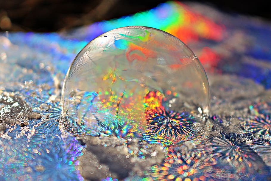 frost bubble, rainbow, soap bubble, colorful, eiskristalle HD wallpaper