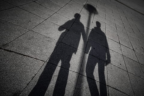 two men's shadow, path, floor, flooring, person, human, pavement HD wallpaper
