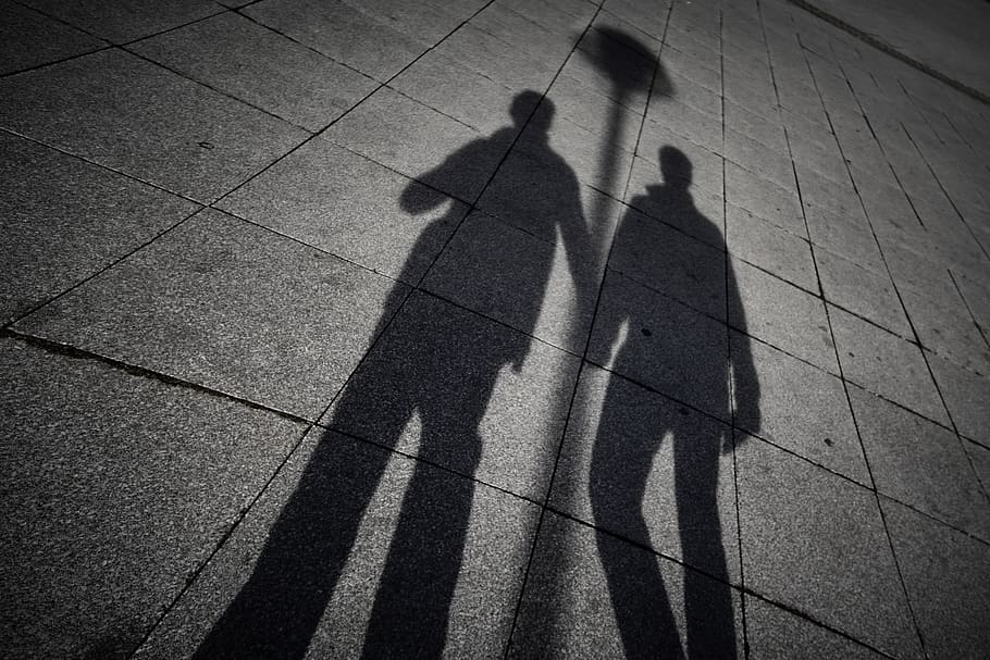 two men's shadow, path, floor, flooring, person, human, pavement HD wallpaper